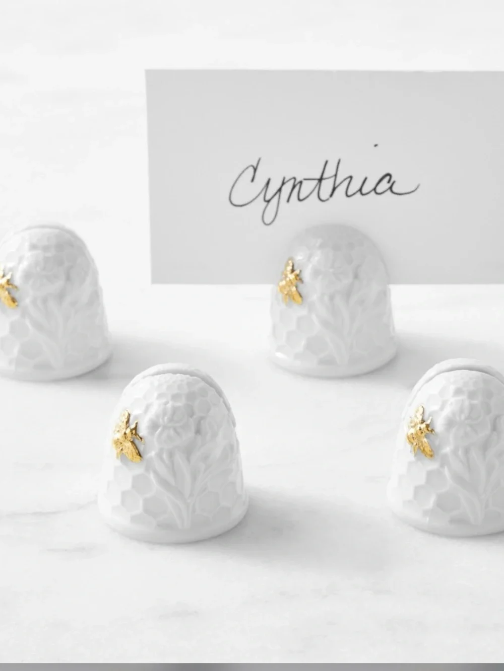 Williams Sonoma honeycomb White Ceramic Bee Accent Place Card Holders - Set of 4